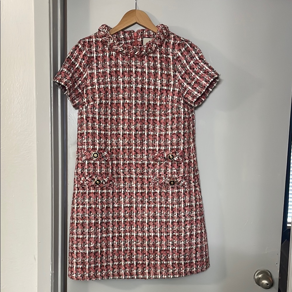 Elegant Tweed Dress in Pink and White